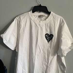 All Saints trip Lisa optic White Tee with Black Dripping Heart Graphic
